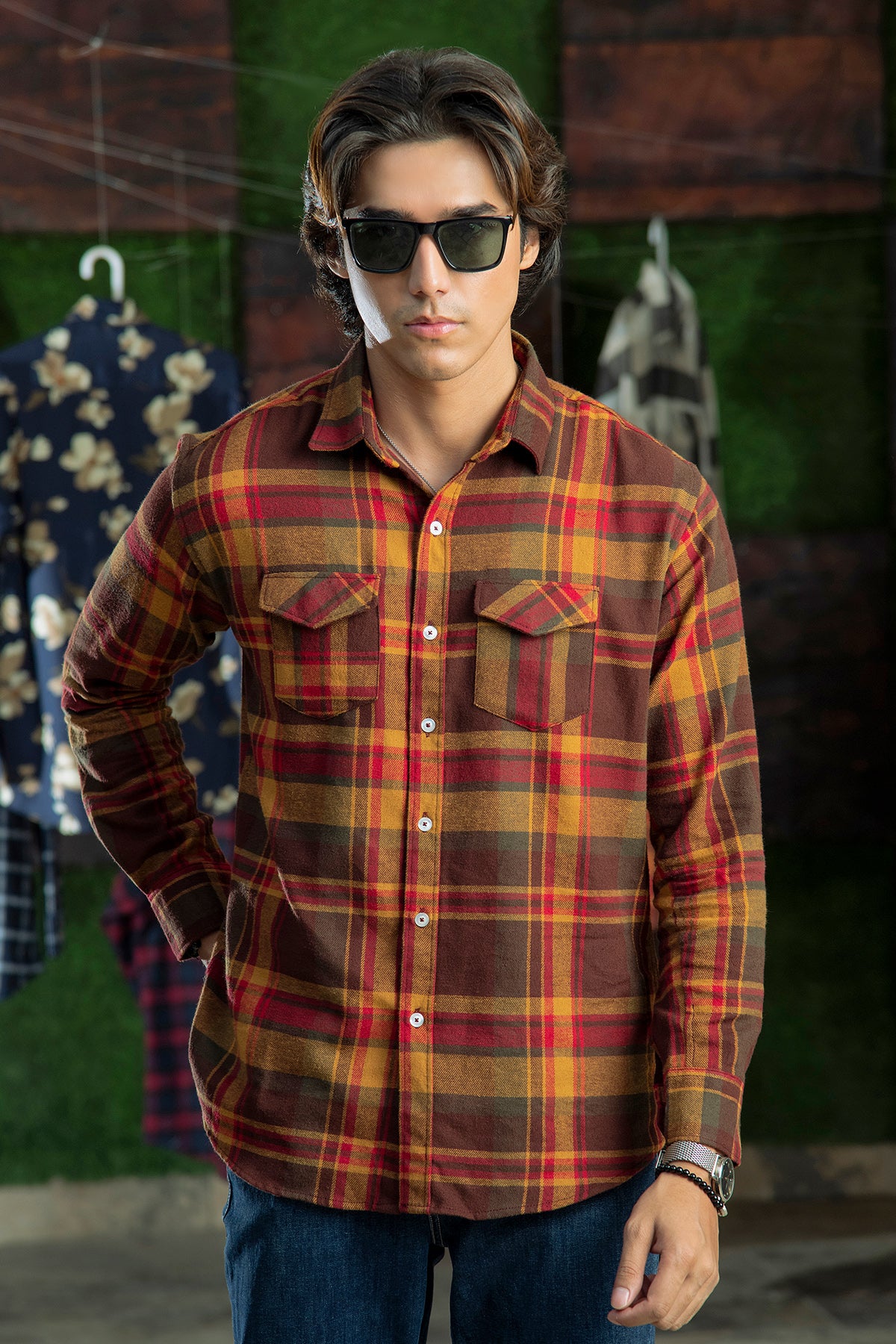 Flannel in Mustard and Red Munch