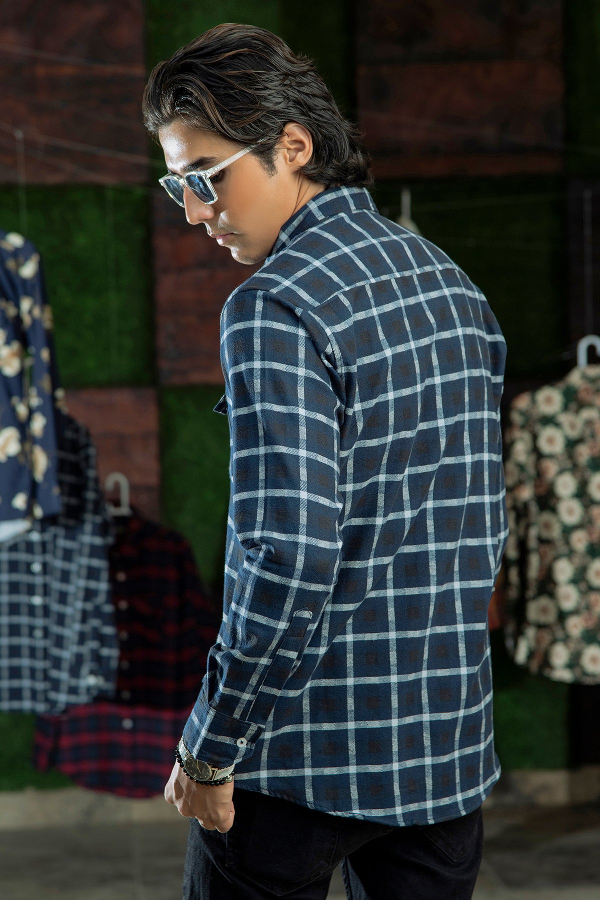 Flannel in Polish Blue and Black