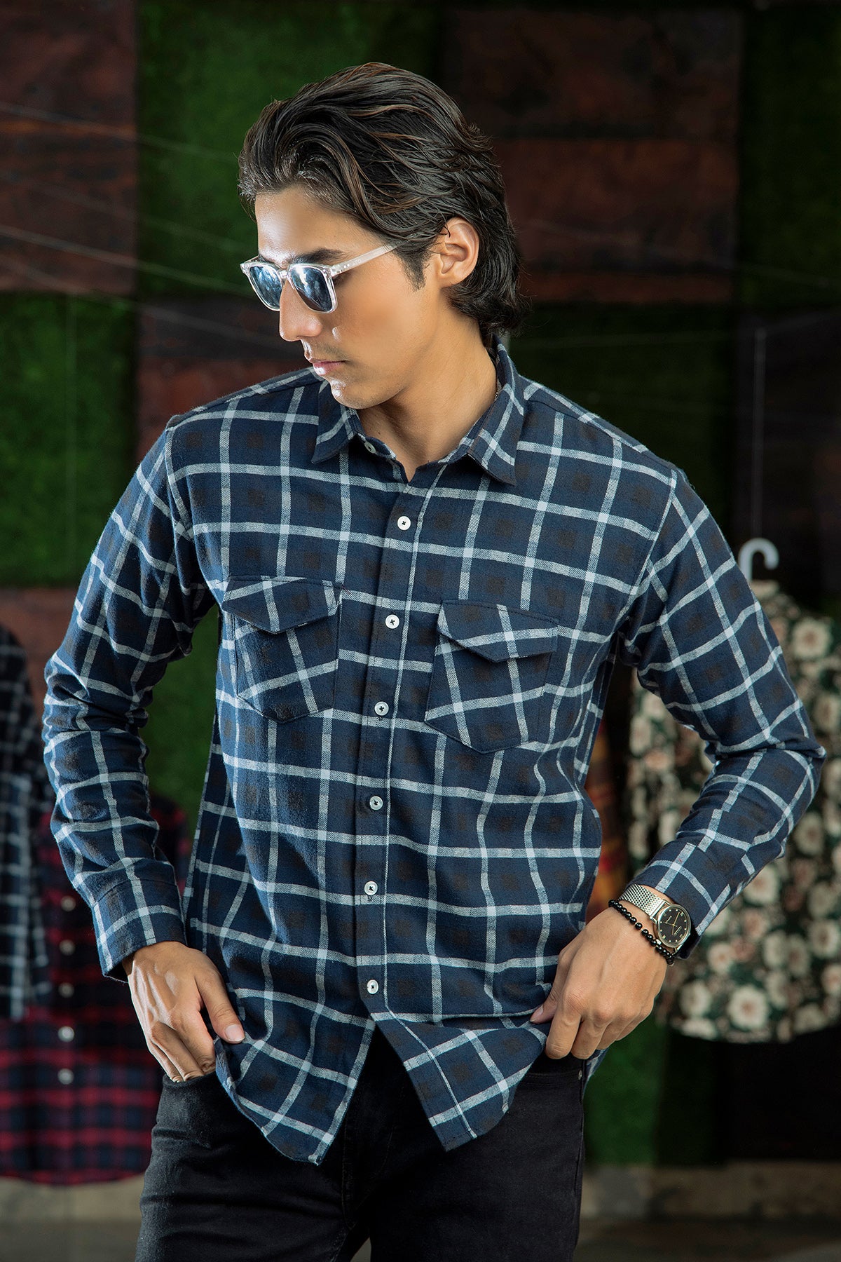 Flannel in Polish Blue and Black