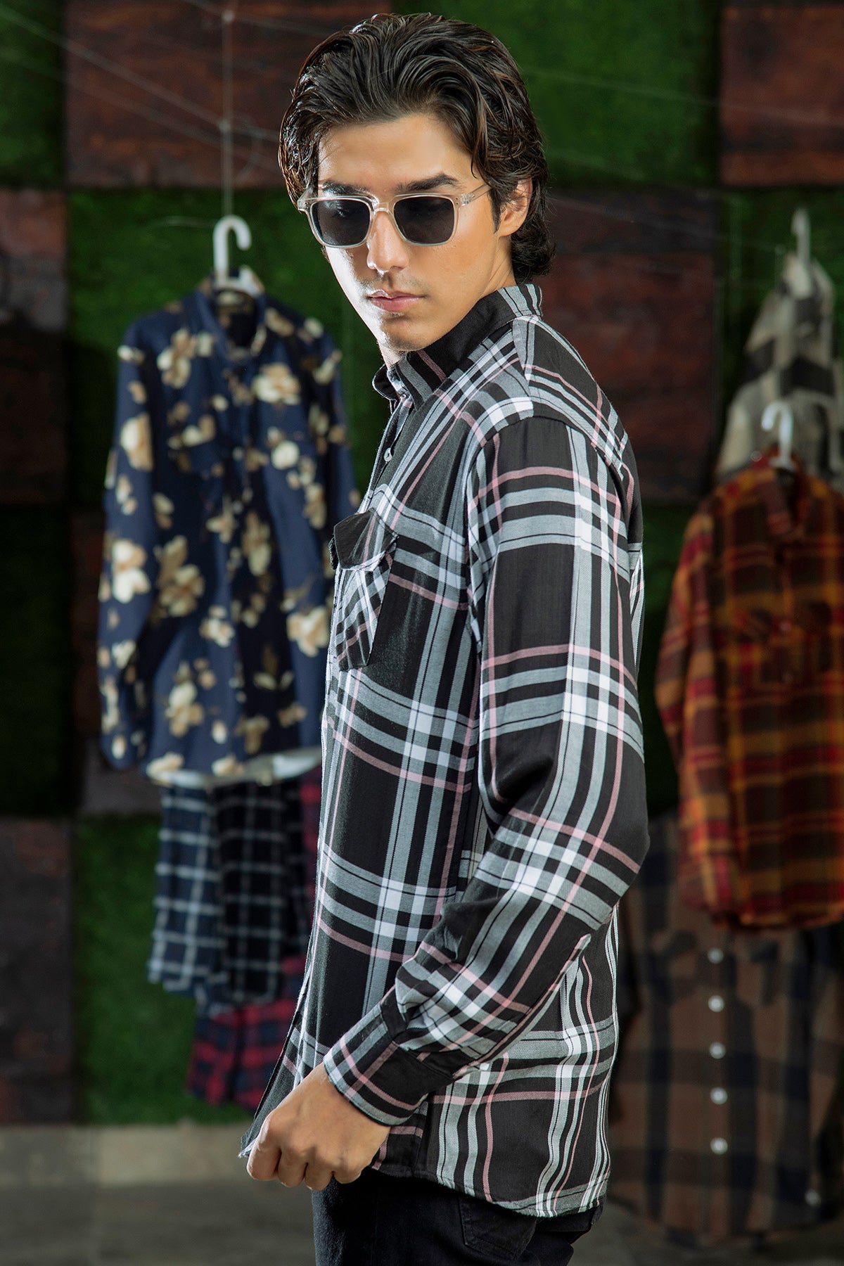 Flannel in Double Stripes Black