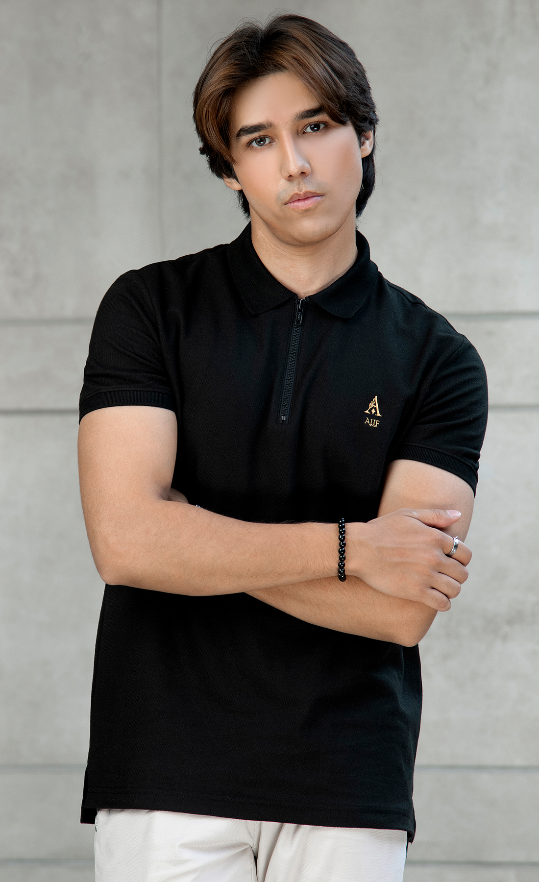 ALIF Black Zipper Polo