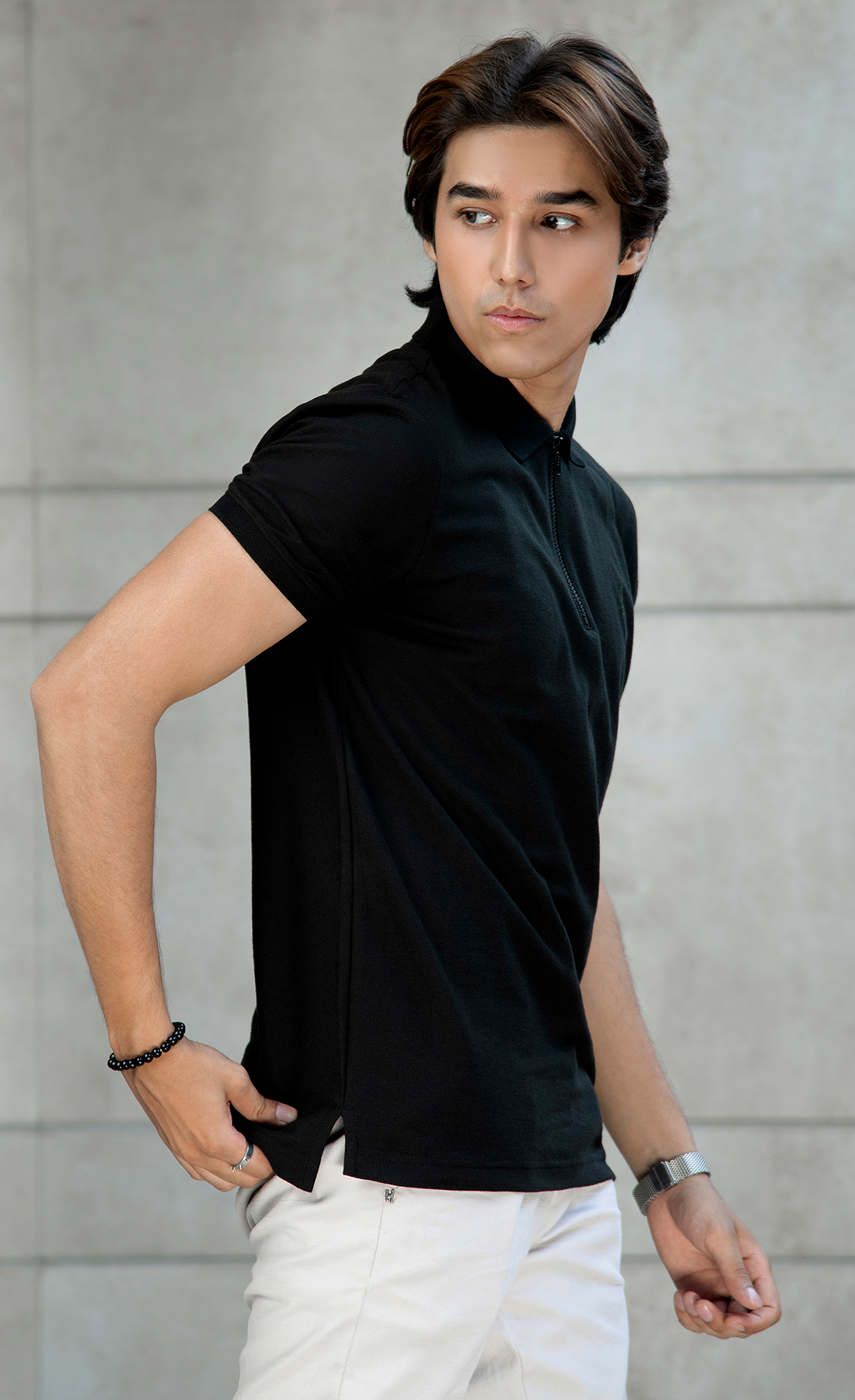 ALIF Black Zipper Polo