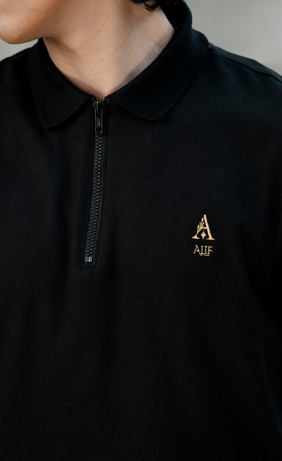 ALIF Black Zipper Polo